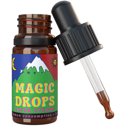 5ml flesje Magic Drops Super Strong paddo druppels met de pipetdop los ernaast